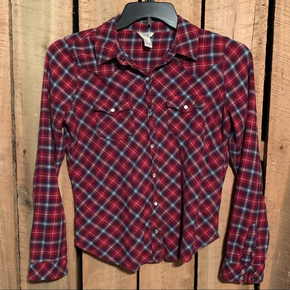 Forever 21 Plaid Button Down Long Sleeve Shirt L